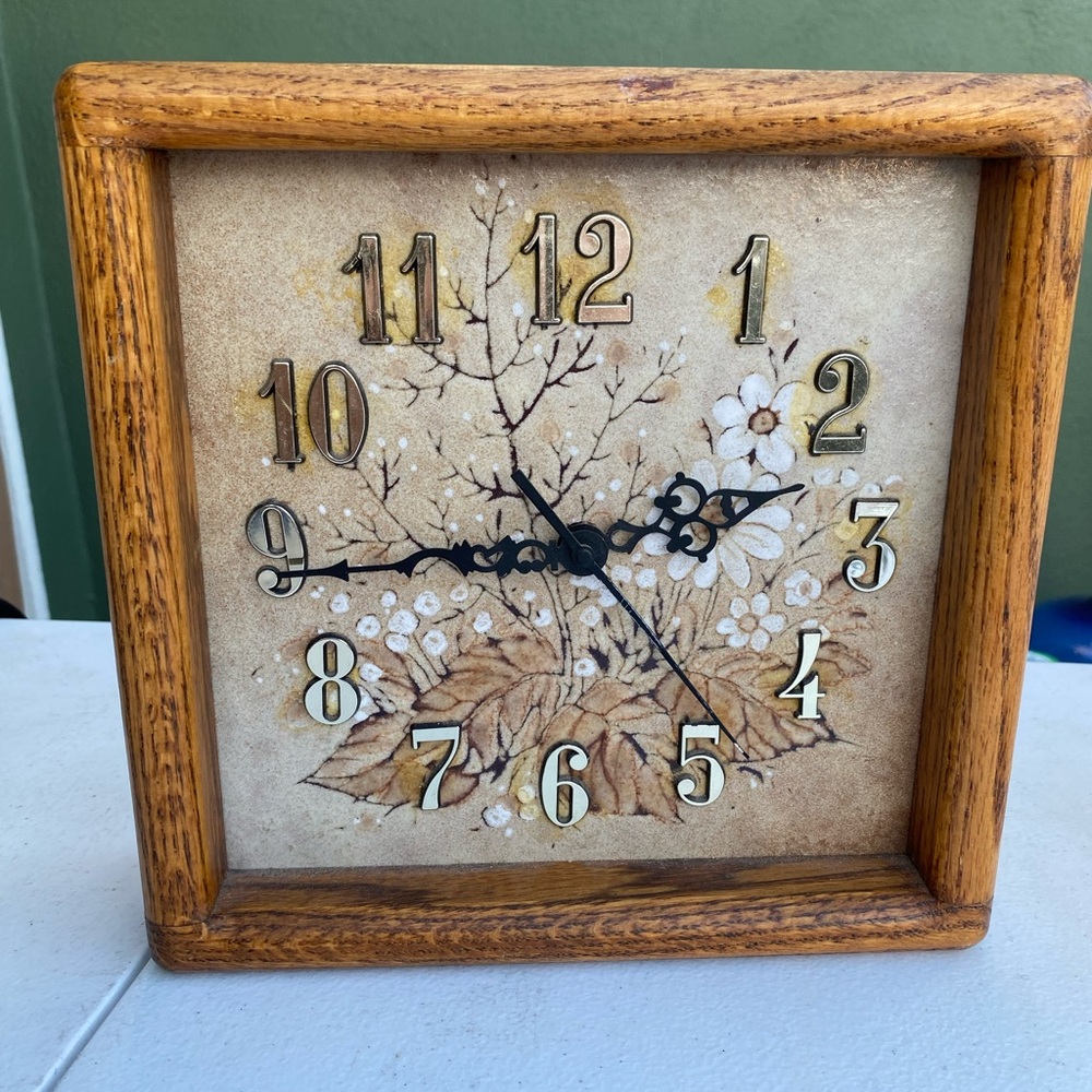 vintage oak wood tile clock